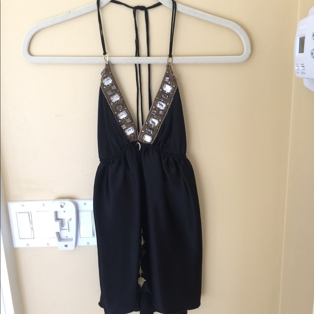 Black silk halter top. Size S. Hot!!